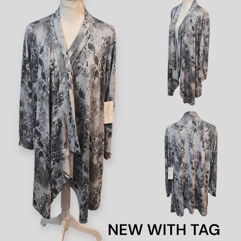 French Laundry Women's Open Cardigan Sweater Black and Animal Print Plus Size 1X